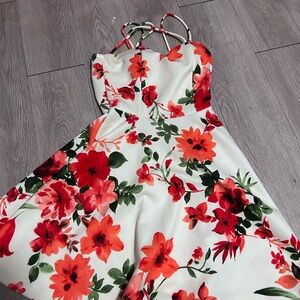 Eclipse White Mini Dress with Red & Orange Floral Print
